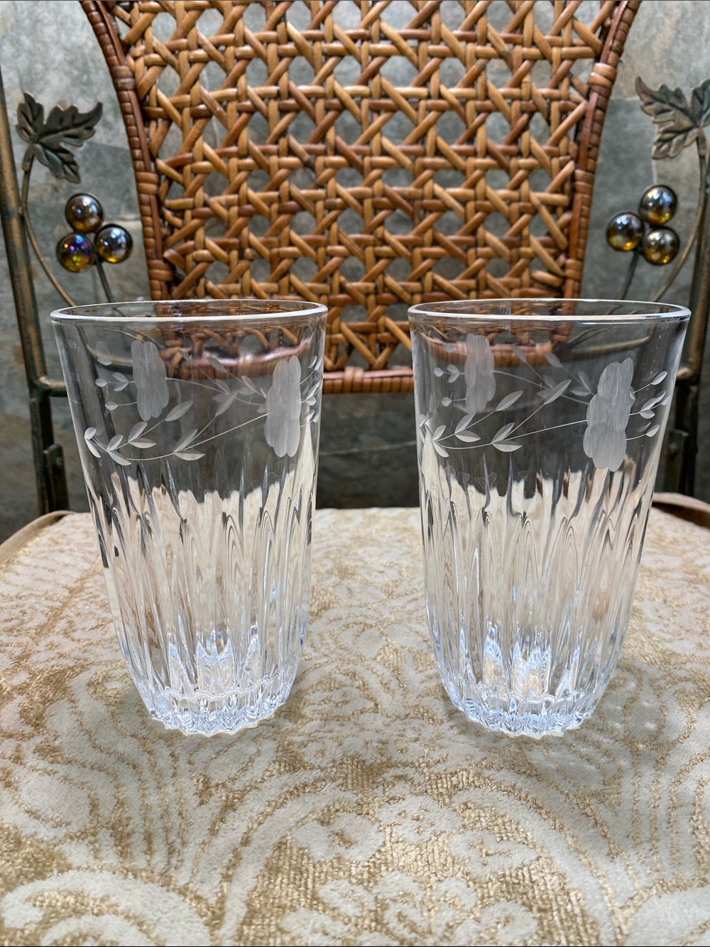 Princess House heritage Etched Floral Tumbler drink glass crystal